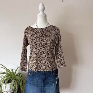 Vintage Y2k Laura Petites Animal Print 3/4 Sleeve Shirt Womens Sz PM Brown 90s